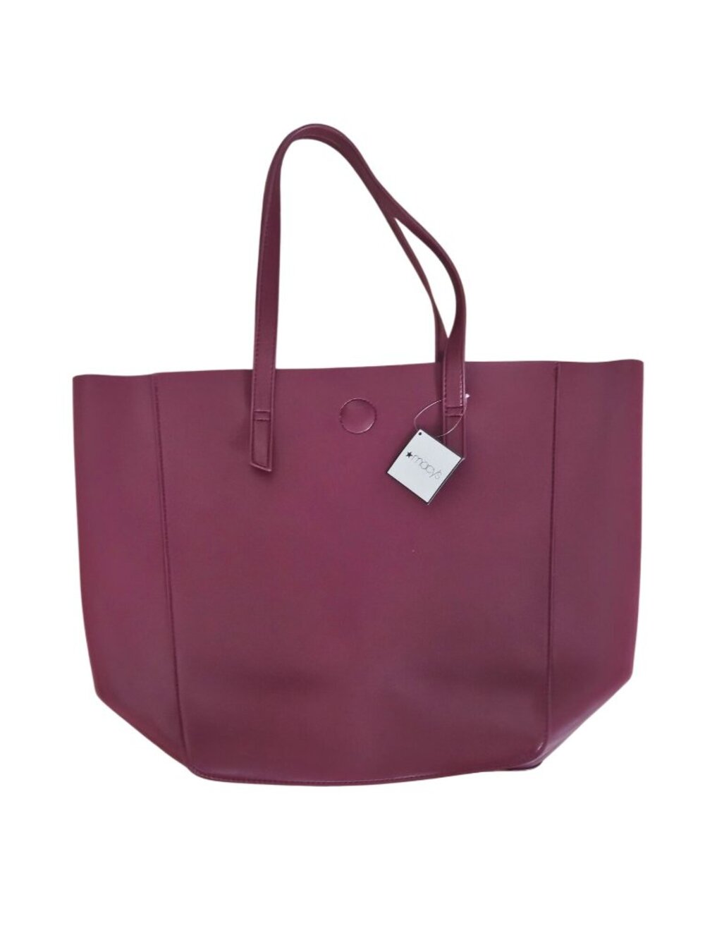 Macy's Large Burgundy Faux Leather Tote Bag With Blue Interior Double Shoulder S